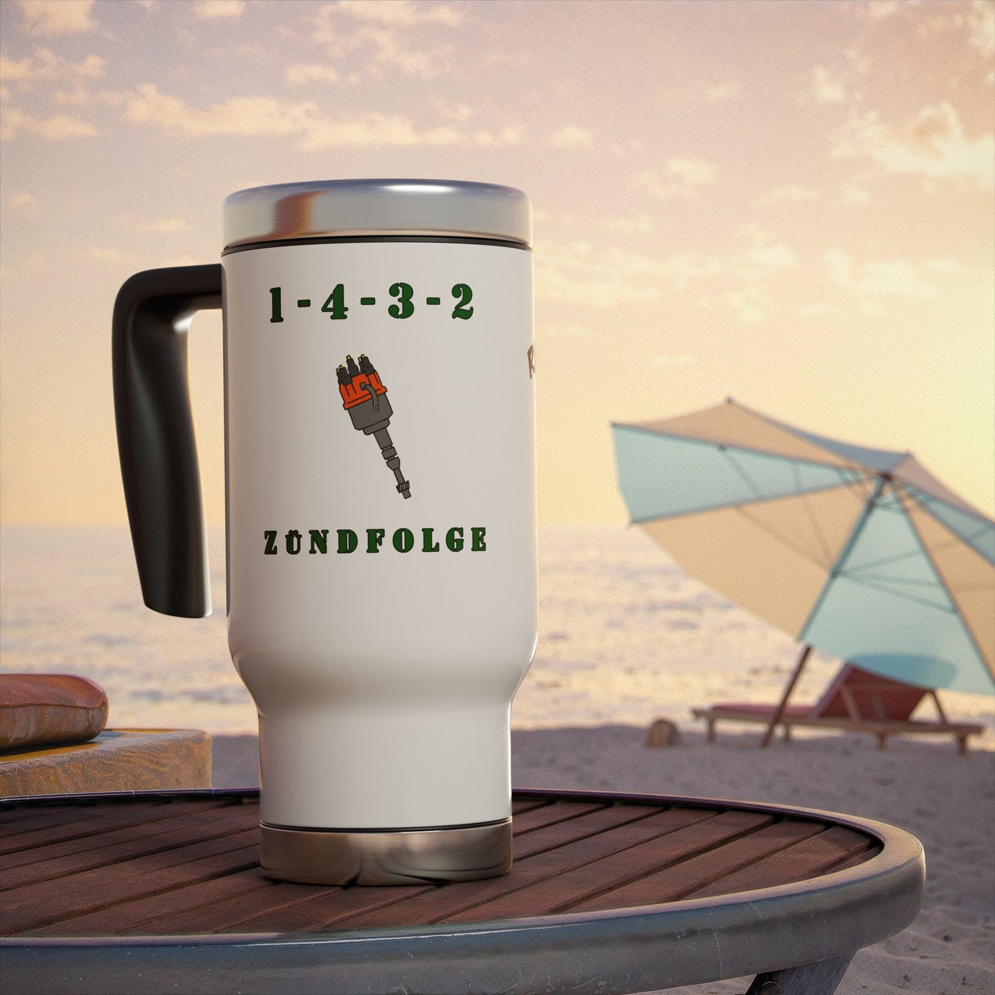 ZÜndfolge VW Firing order RanchRod Garage Stainless Steel Travel Mug with Handle, 14oz