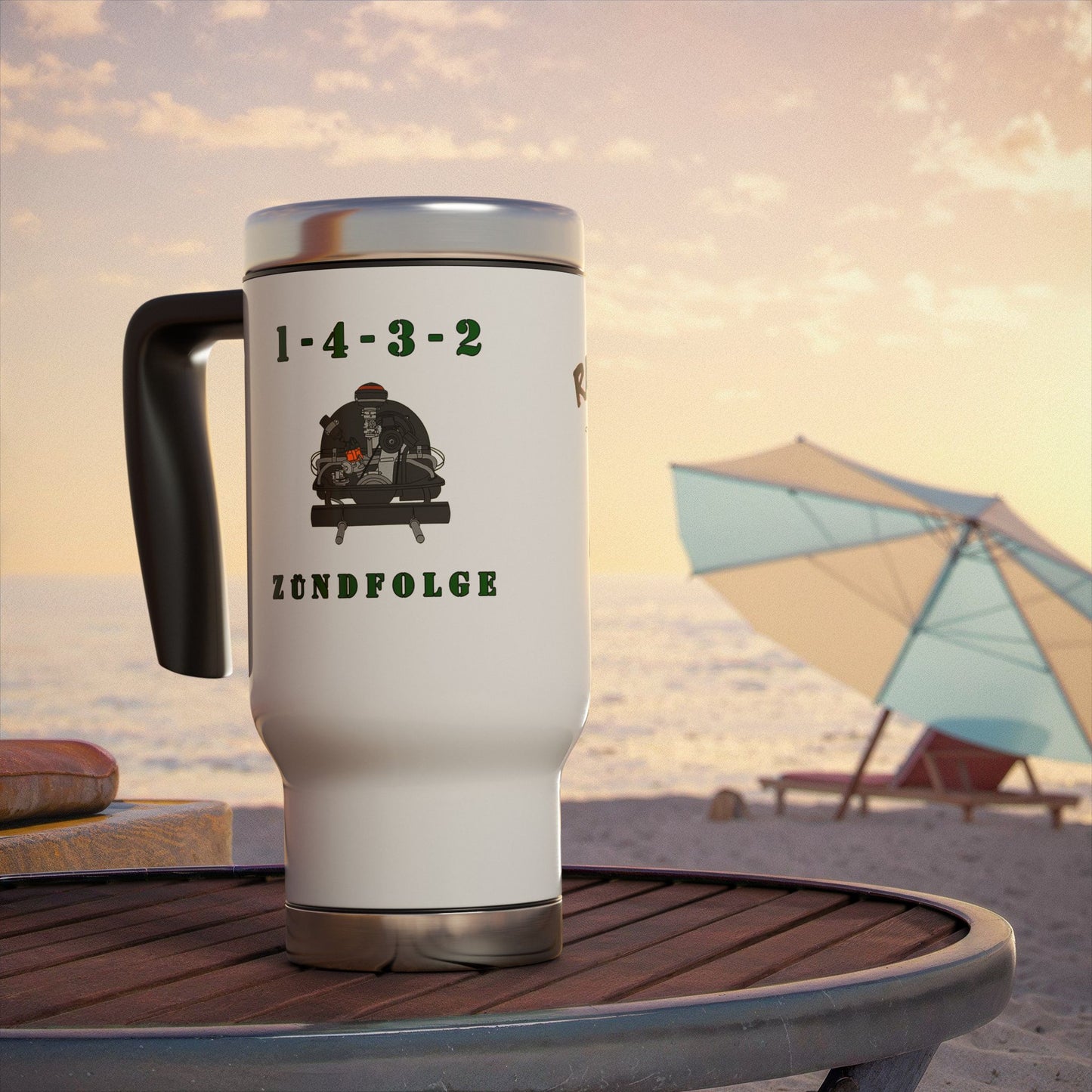 ZÜndfolge VW Firing order RanchRod Garage Stainless Steel Travel Mug with Handle, 14oz Engine Design