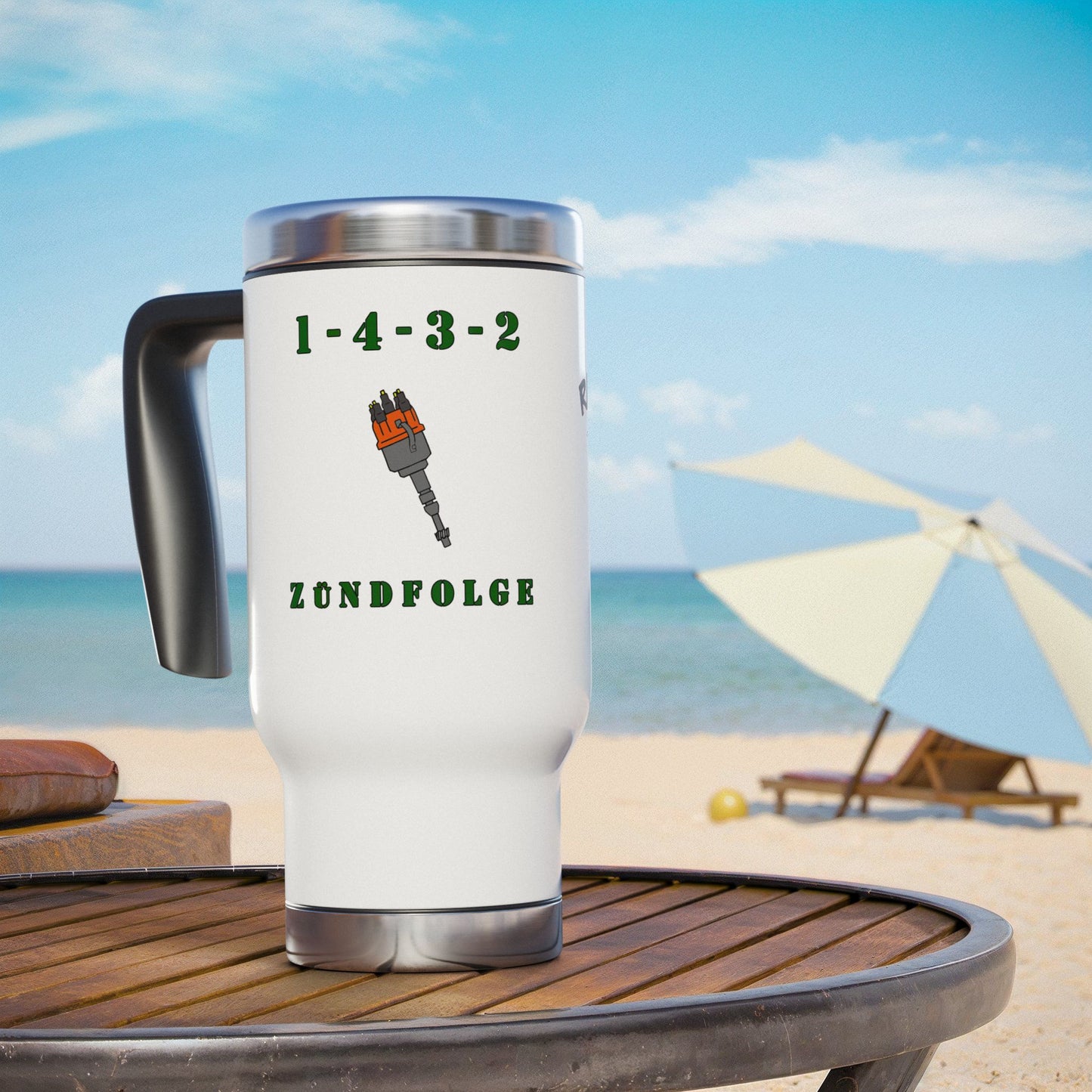 ZÜndfolge VW Firing order RanchRod Garage Stainless Steel Travel Mug with Handle, 14oz